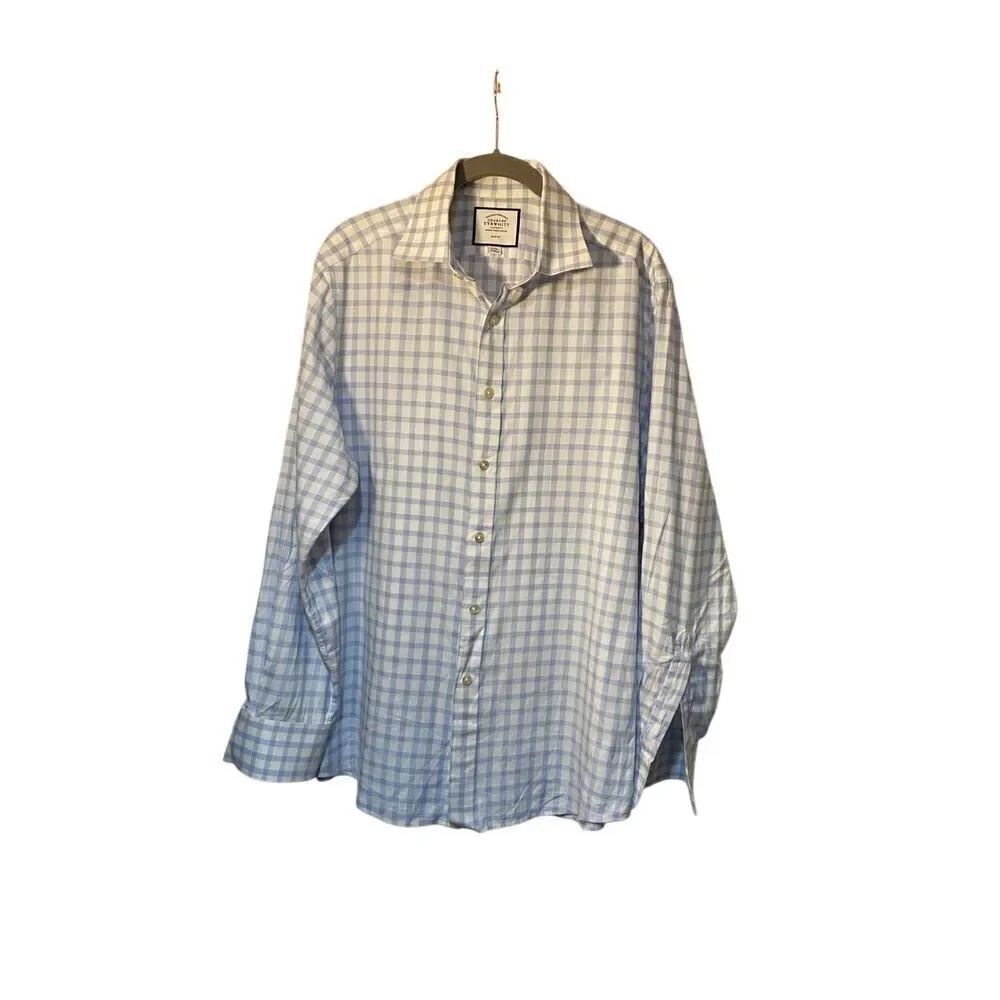 Charles Tywhitt men’s slim fit blue and white gingham print shirt 16 x 34